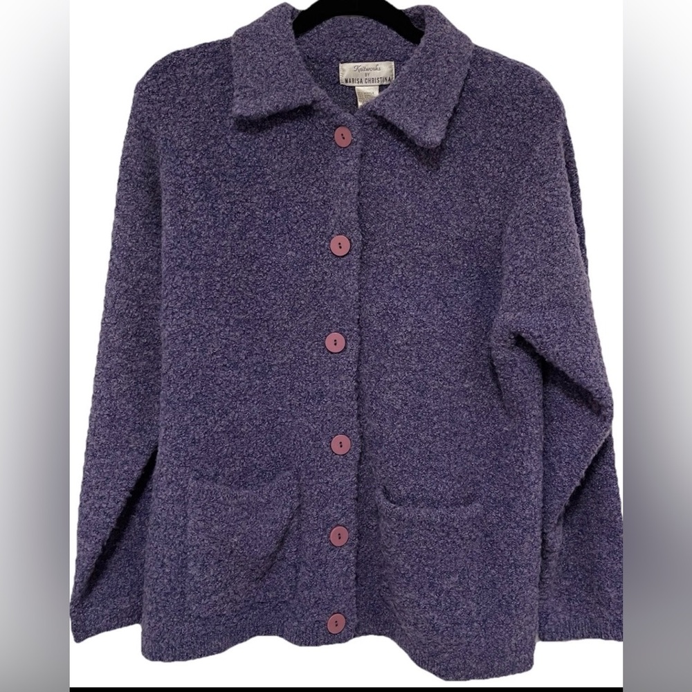 Knitworks Purple Button Front Jacket Sweater Cozycore Grannycore Medium NWT - Picture 2 of 10
